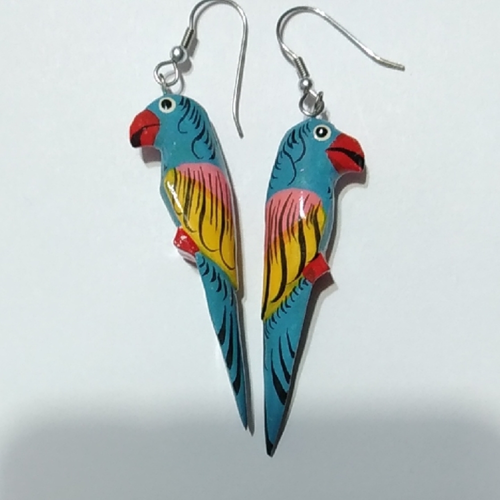 Blue and Red Macaw Earrings with Tropical Design